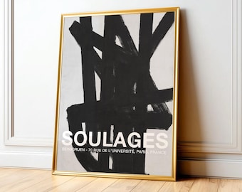 Black brush stroke Modern print Exhibition Poster, Pierre Soulages, Minimalist Print, Large sizes available