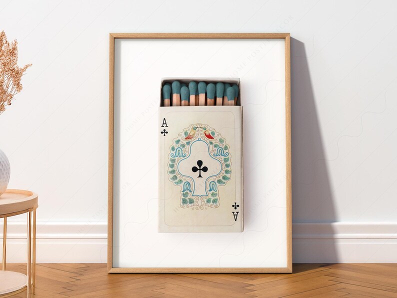 Ace of clubs Playing cards, Retro wall art, Aesthetic room, Vintage matchbox photography image 10