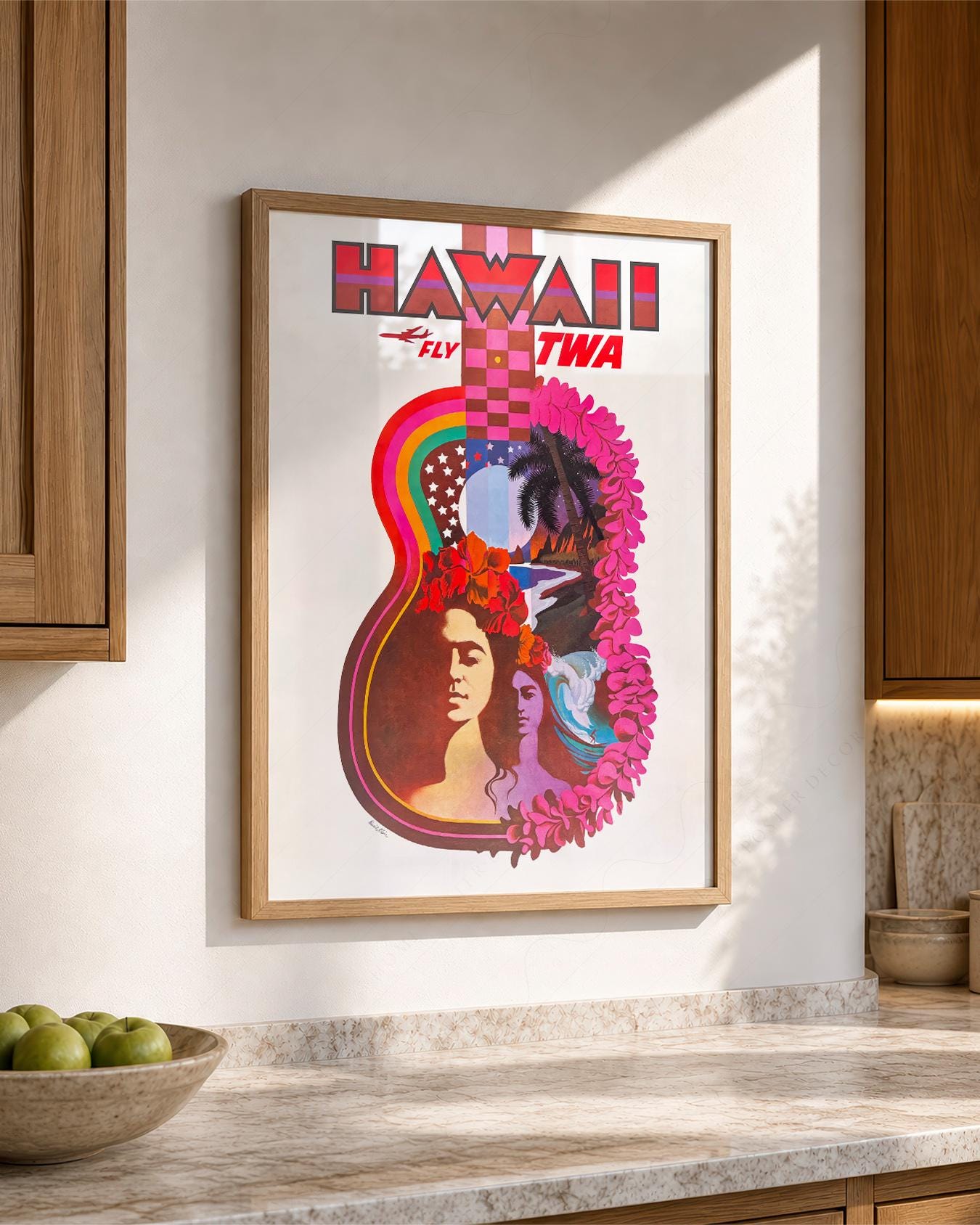 Hawaii TWA Vintage Travel Poster, Retro Hawaiian Wall Art