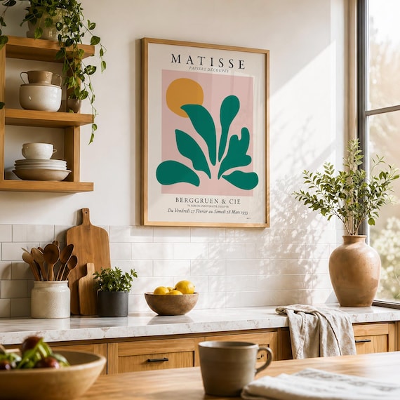 Henri Matisse Papiers Decoupes Poster, Pink Green Leaf Art Print
