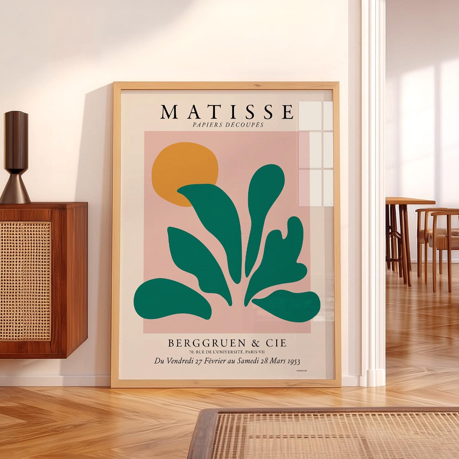 Matisse リーフデザイン 大判絵画　70×70cm Henri Matisse Papiers Decoupes Poster, Pink Green Leaf Art Print
