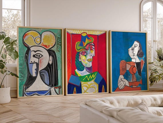 Pablo Picasso Prints: Bold Colors, Set of Three, Modern Art