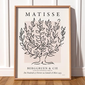 Decoración de pared neutra, Árbol de Matisse, Arte lineal, Decoración de pared minimalista, Póster de hojas, Pared de galería, Impresión de Matisse, Pared de galería, Minimalista 30-2B