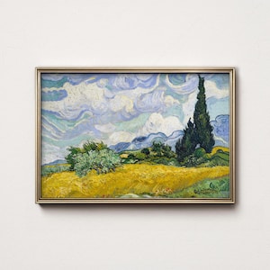Vincent Van Gogh, Wheat Fields with Cypresses, Nature Landscape, Blue Cloud Art, Oil Country Painting 34 immagine 6