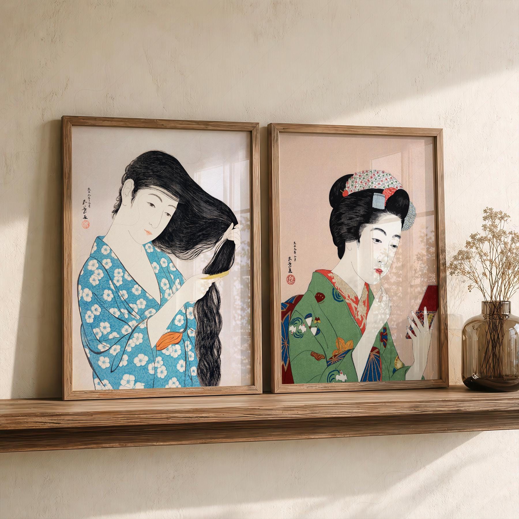 Japanese Woodblock Art Print Set of 2, Hashiguchi Goyo Geisha