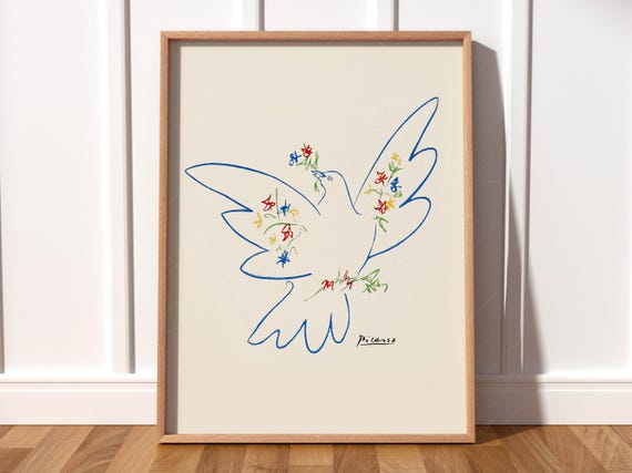 ピカソ 額装 「Blue dove with flowers」 Pablo Picasso | Blue Dove with Flowers | MutualArt