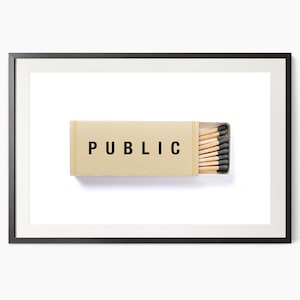 Public matchbox art Dine room art Modern wall art Above bar cart Living room art Gift for a friend Black beige white Cool wall decor 12