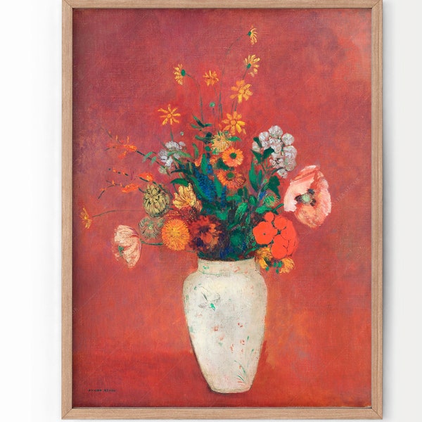 Flower in vase, Bouquet Art, Vintage art print, Antique Floral, Odilon Redon, Vintage Oil Painting, Gift for her, Vintage Nursery Decor