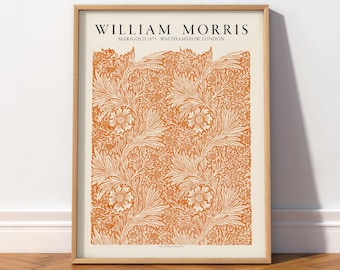 William Morris Marigold Art Print, Terracotta Orange Floral Poster 52-2