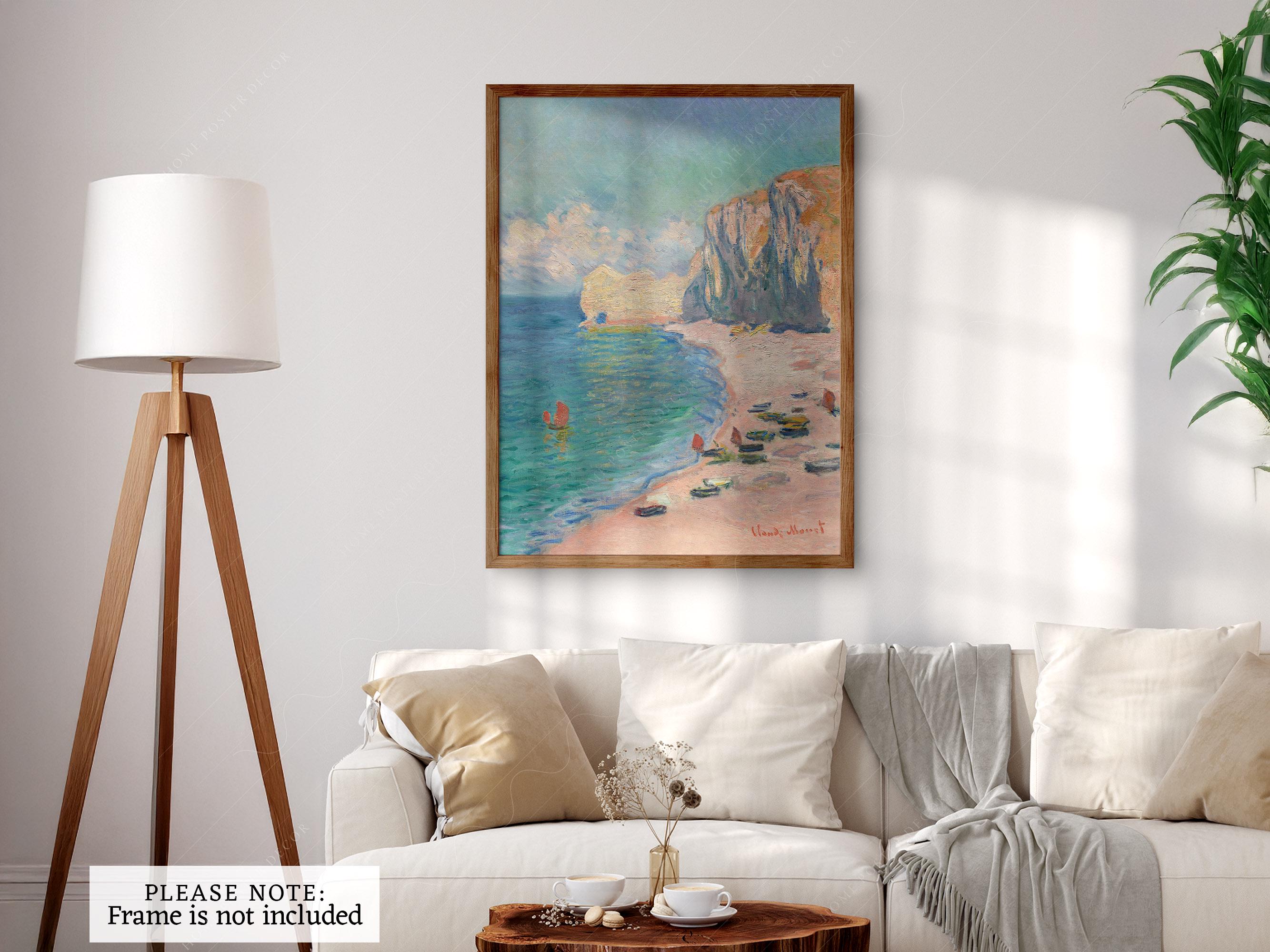 Étretat: The Beach and the Falaise d'Amont, Claude Monet on canvas, poster, wallpaper and more