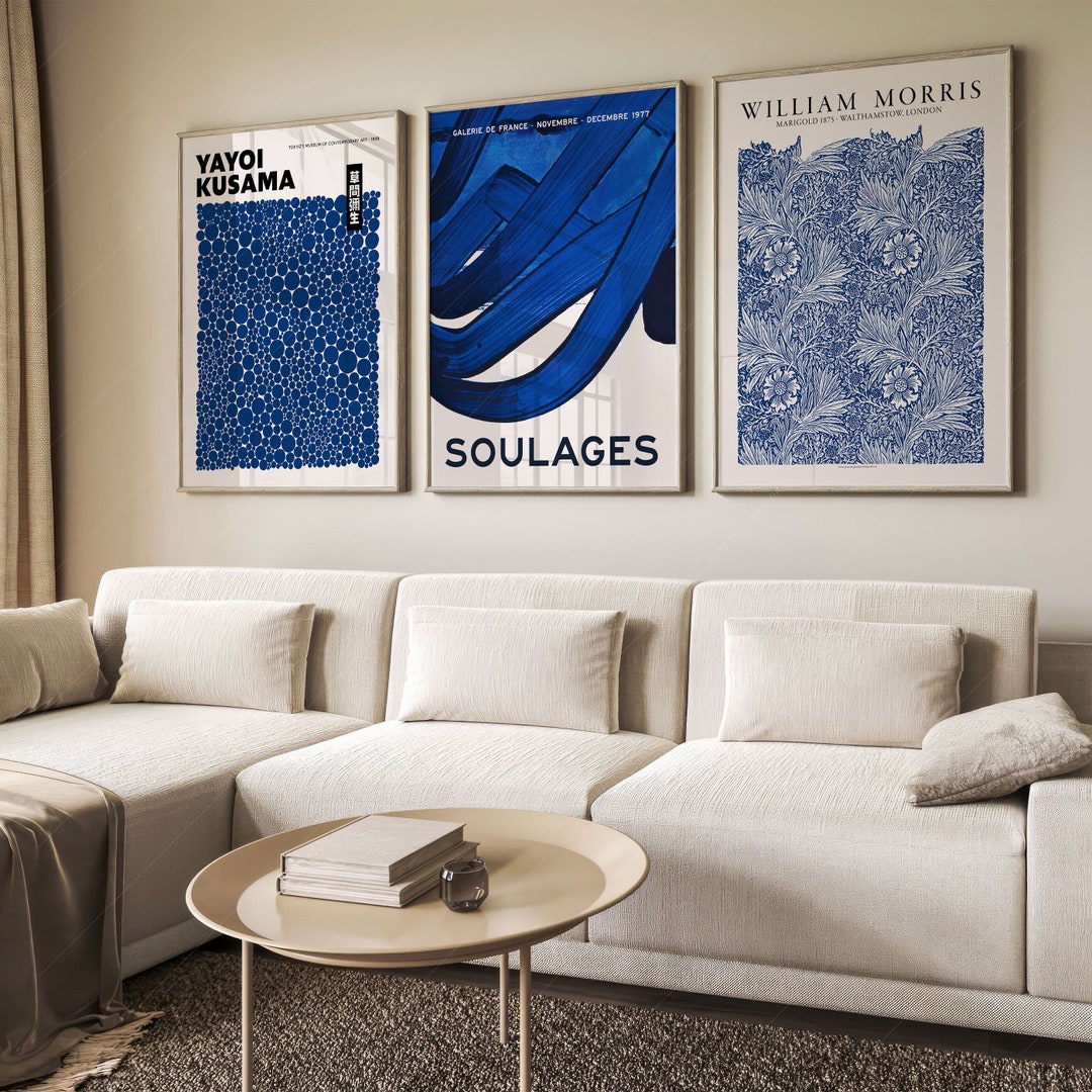 Indigo Blue Wall Art, Navy Blue Set, William Morris, Yayoi Kusama ...