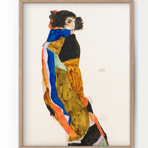 Egon Schiele Poster, Moa Print, The MET museum, Women Standing, Line Drawing, Expressionist painter, 20th century,  Twisted bodies