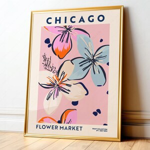 Chicago Flower Market Poster Pink Floral Wall Art Modern Botanical Print City Travel Decor Bedroom Aesthetic Wall Art image 3