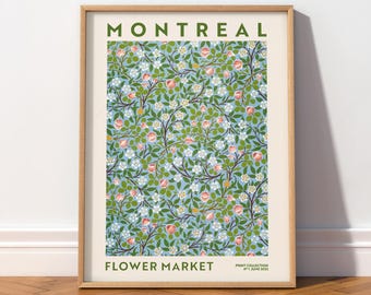 Montreal Flower Market Print, Botanical Wall Art, Green Floral Poster, Cottagecore Wall Art