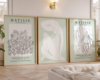 Matisse Green Wall Art Set of 3, Abstract Minimalist Prints 5