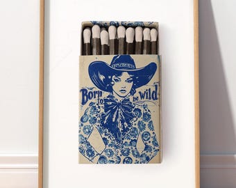 Vintage Cowgirl Matchbook Print: Retro Western Decor, Daughter's Room Art