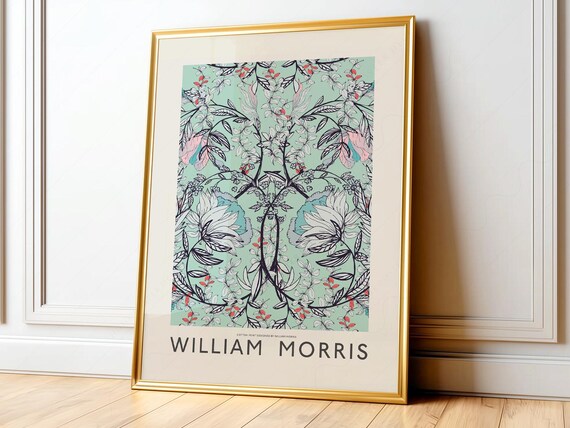 William Morris Floral Art Print, Vintage Turquoise Wall Decor 35B