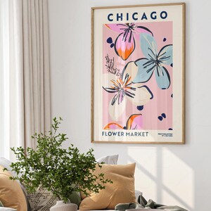 Chicago Flower Market Poster Pink Floral Wall Art Modern Botanical Print City Travel Decor Bedroom Aesthetic Wall Art image 5