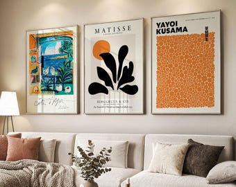 Mid Century Modern Gallery Wall Art, Matisse, Picasso, Kusama Print Set