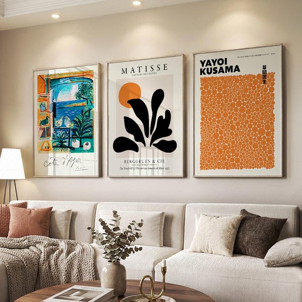 Mid Century Modern Gallery Wall Art, Matisse, Picasso, Kusama Print Set