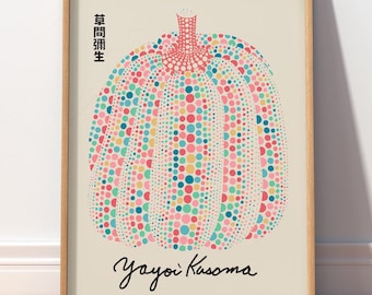 Yayoi Kusama Pumpkin Print, Colorful Polka Dot Wall Art, Japanese Pop Art Poster,  Minimalist Decor 4