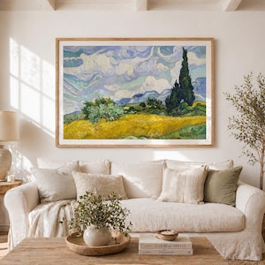 Vincent Van Gogh, Wheat Fields with Cypresses, Nature Landscape, Blue Cloud Art, Oil Country Painting 34 immagine 14