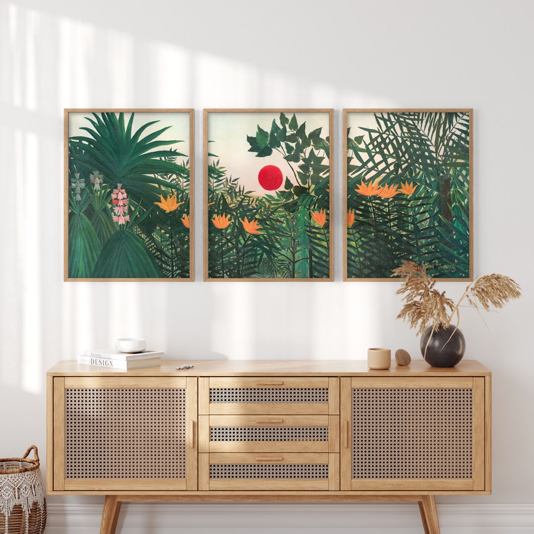 Henri Rousseau, Dark Green Print, Set of 3, Gallery Wall, Tropical ...