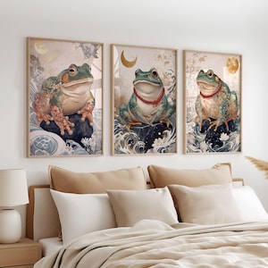 Japanese Frog Print Matsumoto Hoji Set of three prints Vintage frog art Japan art Hoji frog Luck symbol Wall art for Living room 116