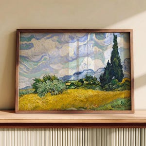 Vincent Van Gogh, Wheat Fields with Cypresses, Nature Landscape, Blue Cloud Art, Oil Country Painting 34 immagine 8