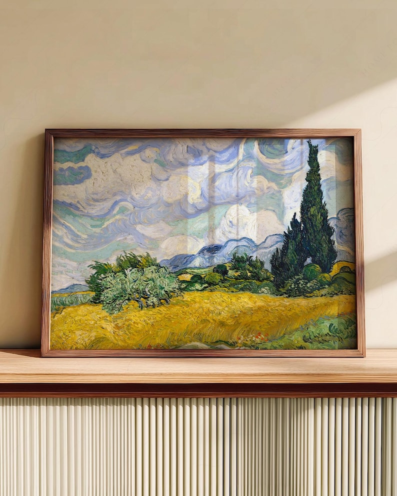 Vincent Van Gogh, Wheat Fields with Cypresses, Nature Landscape, Blue Cloud Art, Oil Country Painting 34 immagine 8