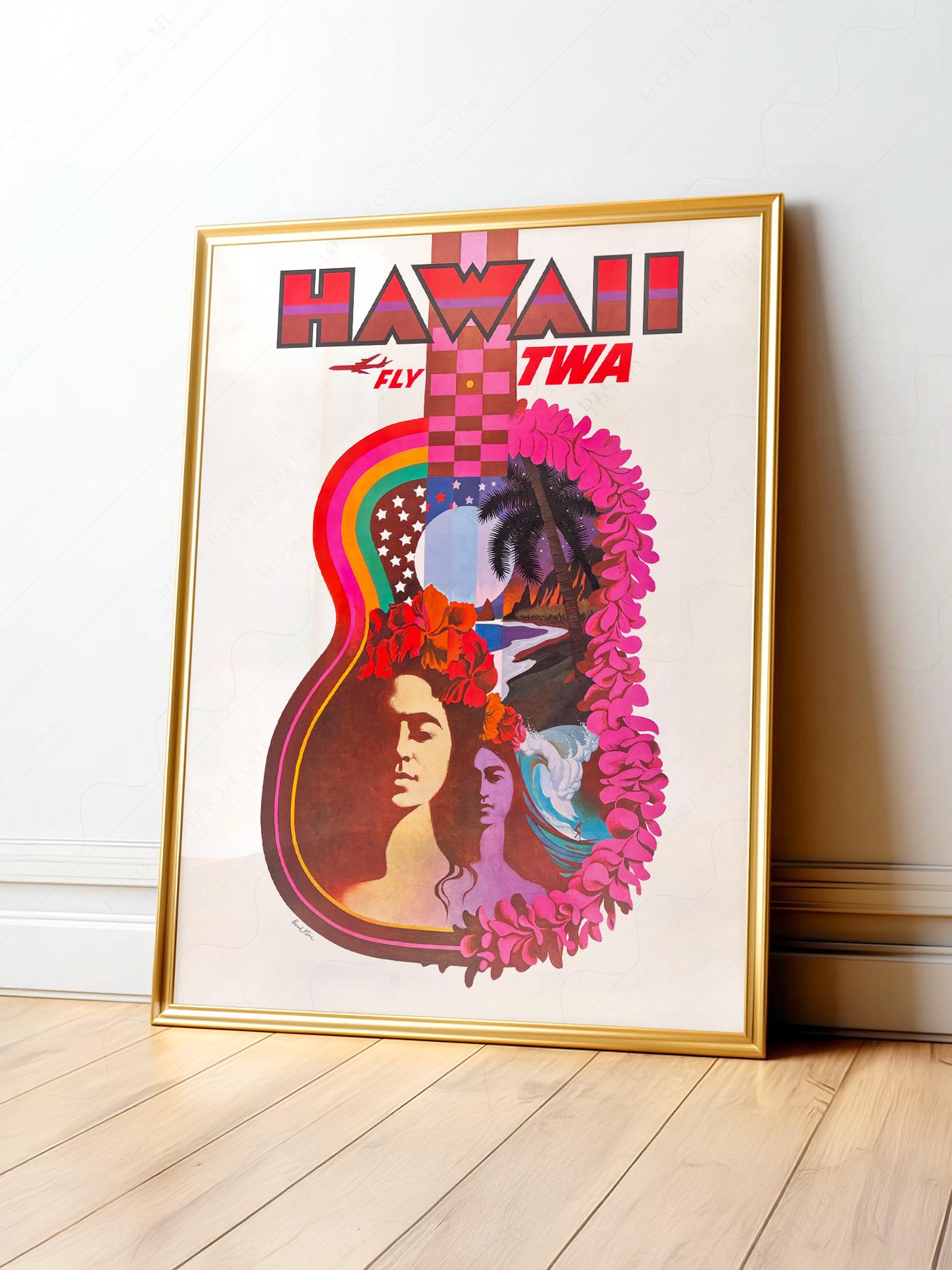 Hawaii TWA Vintage Travel Poster, Retro Hawaiian Wall Art