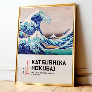 Katsushika Hokusai Great Wave Poster, Japanese Wall Art, Ukiyo-e Print, Vintage Asian Art