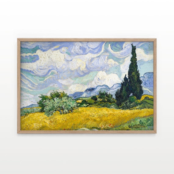 Vincent Van Gogh, Wheat Fields With Cypresses, Nature Landscape, Blue Cloud  Art, Oil Country Painting, Gift for Him, Mountain Wall Art - Etsy