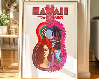 Hawaii TWA Vintage Travel Poster, Retro Hawaiian Wall Art