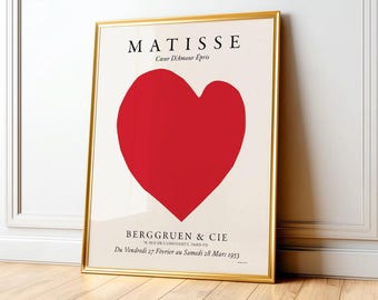 Henri Matisse Red Heart Print, Minimalist Wall Art