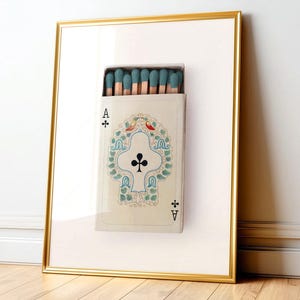 Ace of clubs Playing cards, Retro wall art, Aesthetic room, Vintage matchbox photography image 2