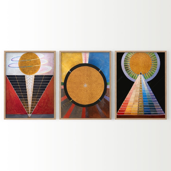 Hilma Af Klint, Altarpiece series, The Humanity reaching to divinity, Union Art, 3 Abstract Pieces, Modern Decor, Beyond the visible