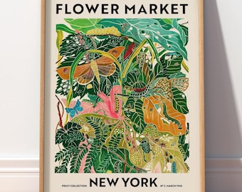 New York Flower Market Poster | Retro Botanical Butterfly Print