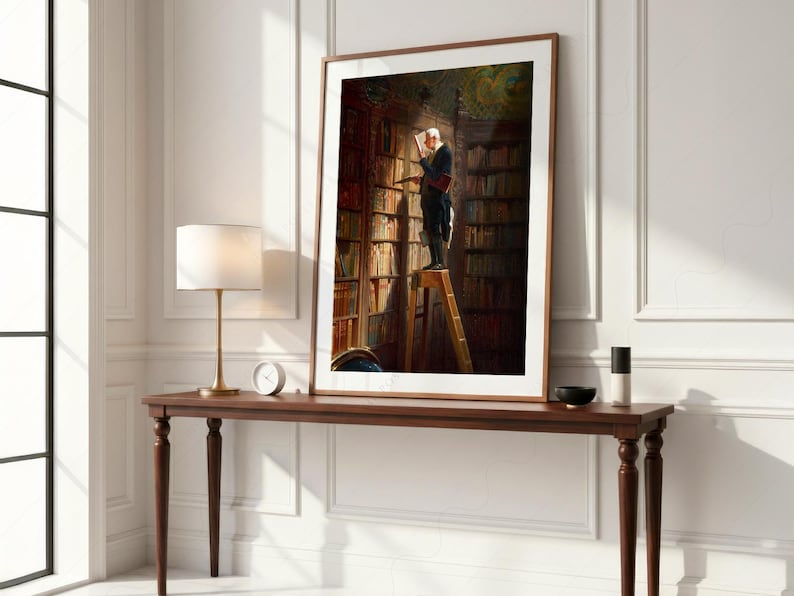 Carl Spitzweg Bookworm Print: Antique Library Painting, Book Lover Gift 108-8 image 6