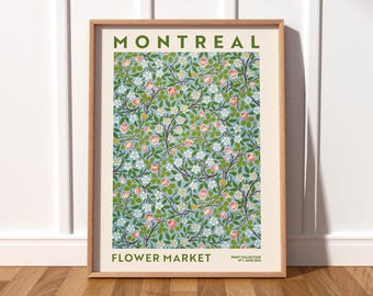 Montreal Flower Market Print, Botanical Wall Art, Green Floral Poster, Cottagecore Wall Art