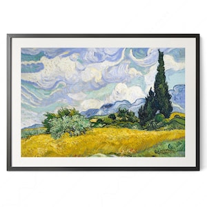 Vincent Van Gogh, Wheat Fields with Cypresses, Nature Landscape, Blue Cloud Art, Oil Country Painting 34 immagine 2