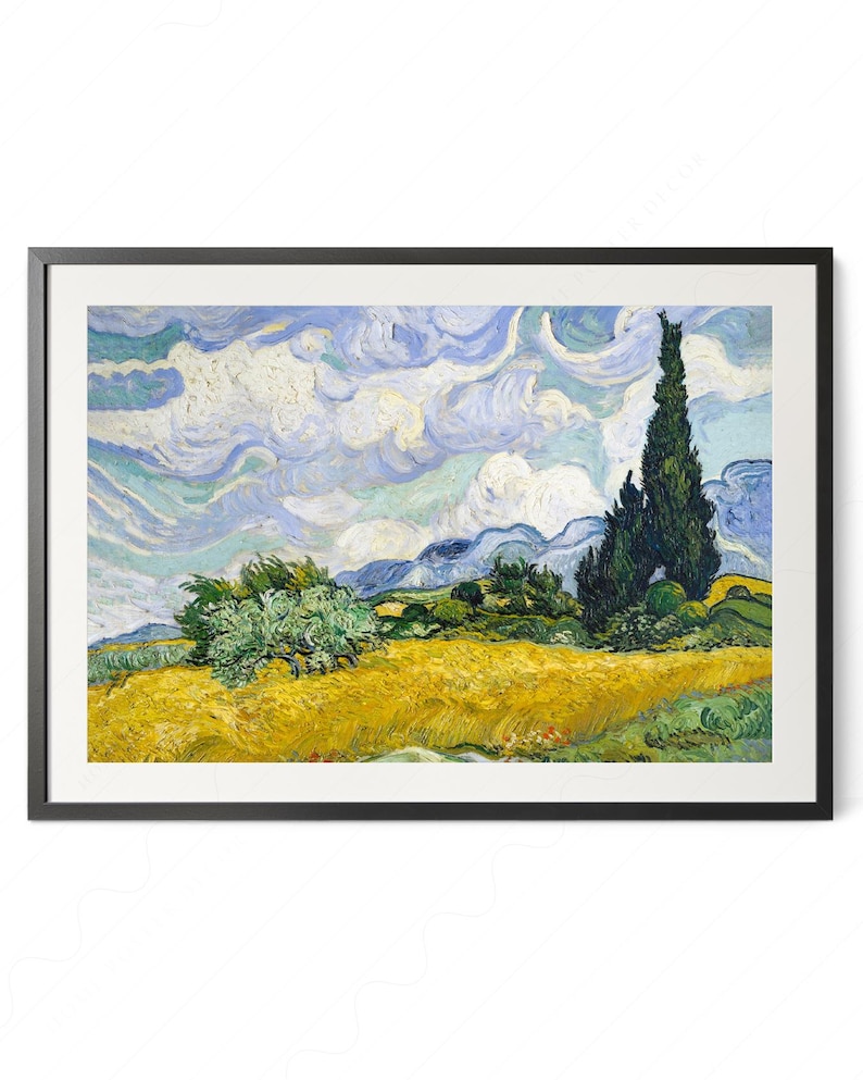 Vincent Van Gogh, Wheat Fields with Cypresses, Nature Landscape, Blue Cloud Art, Oil Country Painting 34 immagine 2