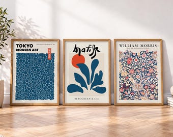 Gallery Wall Art Set of 3 Prints, Tokyo Modern Art, Henri Matisse Poster, William Morris Floral Print, Physical Prints 23