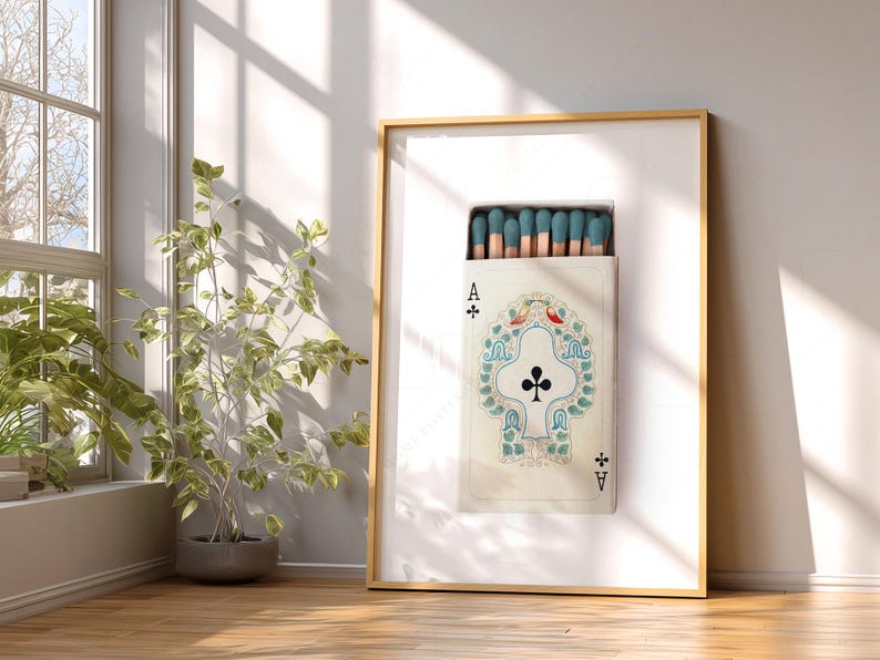 Ace of clubs Playing cards, Retro wall art, Aesthetic room, Vintage matchbox photography image 8
