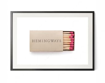 Hemingways Vintage Matchbox Art Print, Trendy Aesthetic Bar Cart Art