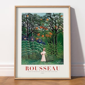 Henri Rousseau, Arte de la selva tropical, Mujer caminando en un bosque exótico, Decoración de pared verde, Póster de exposición, Regalo de boda, Sala de estar