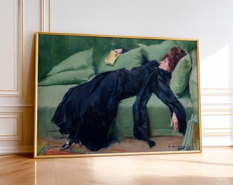 Ramon Casas Print: Decadent Woman, Emerald Green Vintage Art 85