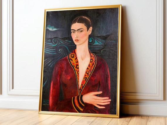 frida kahlo red velvet dress FRIDA KAHLO 'self Portrait in A Velvet Dress' 1926 Collectible & Rare Available Framed on H Q 11 Mil Paper BEAUTIFUL !