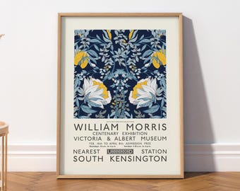 William Morris Exhibition Poster | Blue Floral Art Print 33A