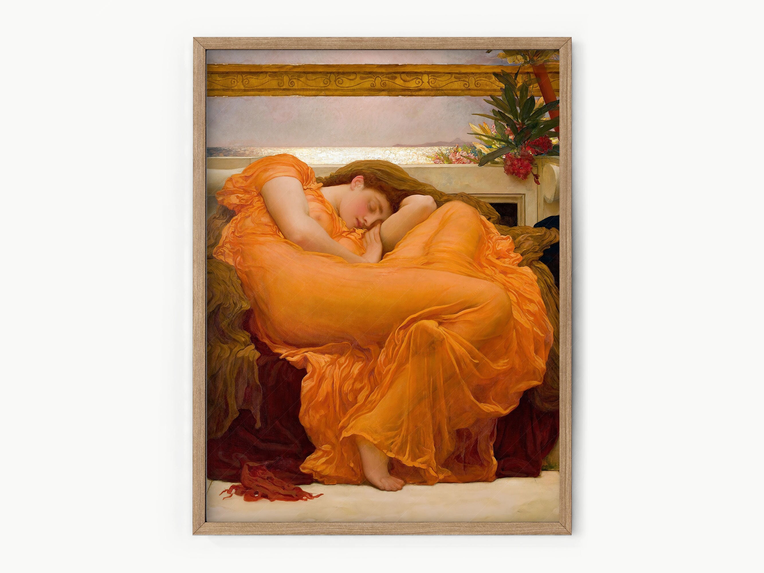 Sleeping woman Flaming June by Frederic Leighton Lazy summer days Gift for friend Moody vintage portrait Victorian era painting 89